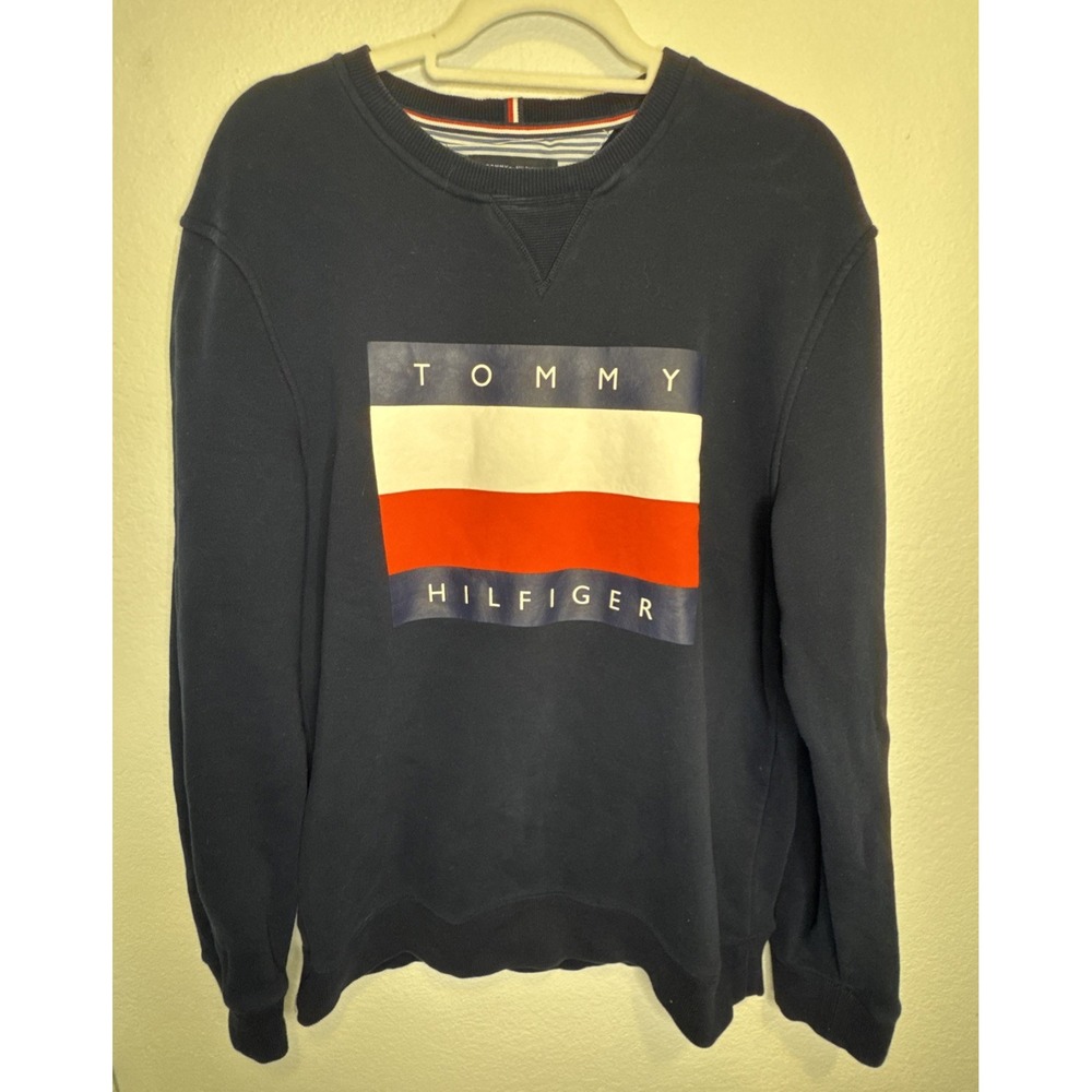 Tommy Hilfiger Mens Classic Graphic Print Crewneck Sweatshirt Navy Size XL‎